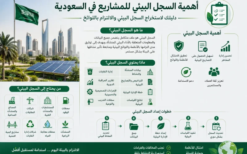 أهمية السجل البيئي للمشاريع في السعودية | دليل استخراج السجل البيئي 2026