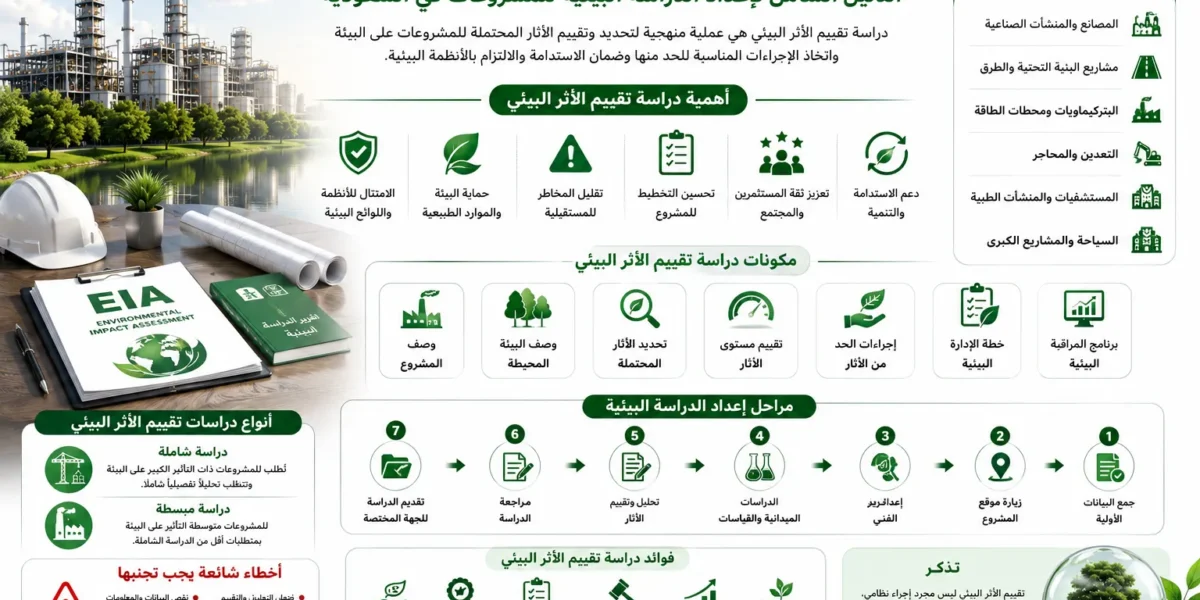 دراسة تقييم الأثر البيئي (EIA) في السعودية | الشروط والخطوات وأهميتها للمشاريع