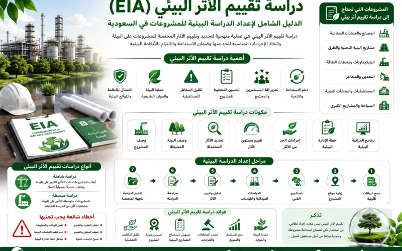 دراسة تقييم الأثر البيئي (EIA) في السعودية | الشروط والخطوات وأهميتها للمشاريع